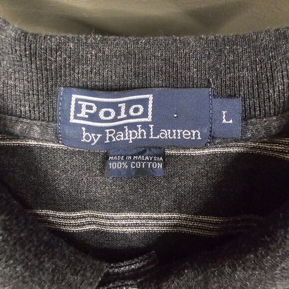 Vintage Polo Ralph Lauren Shirt Large Striped Gray Golf Preppy Casual Essential - Picture 4 of 8